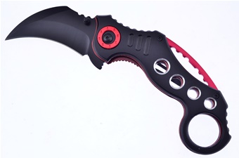 5.25" Black/Red Aluminum Assisted Karambit