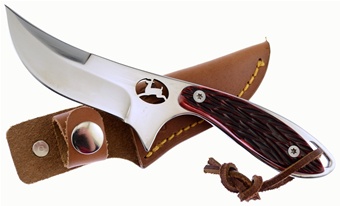 7" Red Pick Bone Skinner w/Leather Sheath