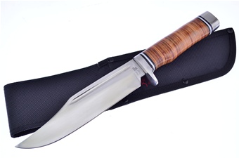 11.625" Leather Stacked Bowie w/Sheath
