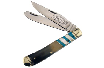 4.25" Ox Horn/Blue/Mother Of Pearl Trapper