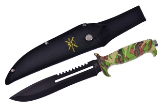 Camo Campsite Black Stainless Steel Bowie