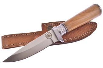 Olive Wood Stainless Steel Skinner Leather Sheath