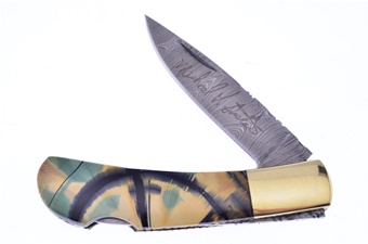 M,Prater Tree Ring Damascus Lockback