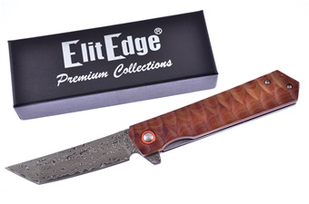 Brown Wood Elite Damascus Assisted Tactical