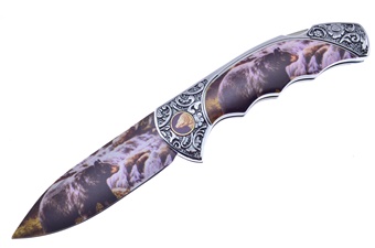 Bear Print Stainless Steel Blade Lockback