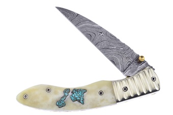 Show Sample White Smoothbone Damascus Blade Folder