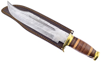 Show Sample Stacked Leather Damascus Bowie