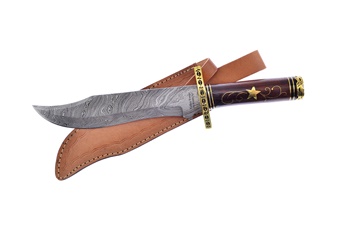 Walnut Wood Brass Star Damascus Bowie