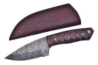 Chiseled Wine Wood Damascus Blade Hunter