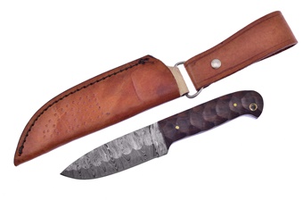Chiseled Wine Wood Damascus Hunter