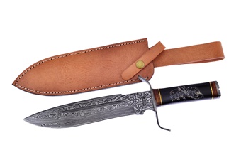 Show Sample Black Horn w/Artwork Damascus Blade