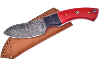 Red G10 Damascus Fulltang Hunter