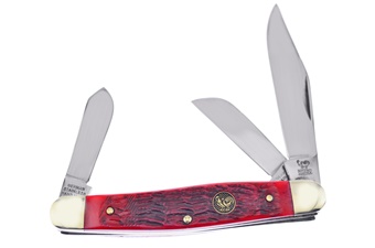 Red Pick Bone Hen + Rooster 3-Blade Stockman