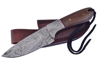 Brown Micarta Damascus Hen + Rooster Fulltang
