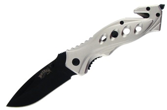 Silver Aluminum Black Stainless Steel Assisted Open Tactical