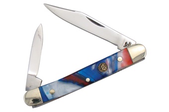 Red White Blue Swirl Hen + Rooster Pen Knife