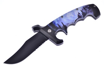 3d Wolf Art Black Stainless Steel Tactical Folder