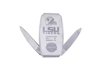 Frost Cutlery 4 LSU National Champions Color Embossed Stainless Steel Tactical w/Clamp Pack 