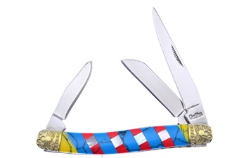 3.5" Mother Of Pearl/Yellow/Red/Blue Turquoise Stockman