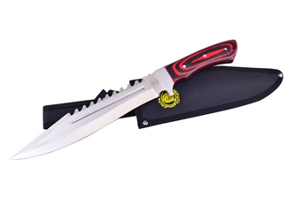15" Black/Red Pakkawood Bowie w/Sheath