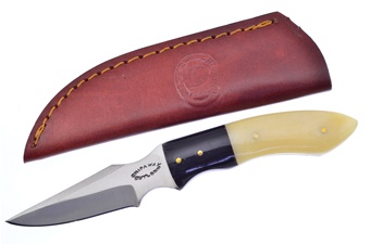 7.25" Buff Horn/White Smoothbone Skinner w/Sheath