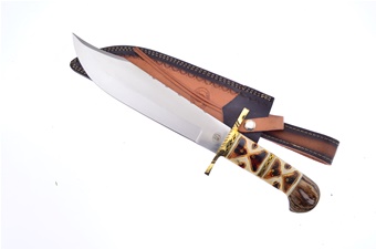 16" Brown/Wh Bone Stainless Steel Blade Leather Sheath