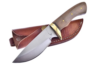 8" Walnut Wood Skinner w/Leather Sheath