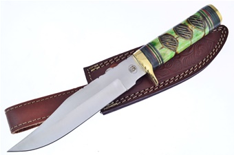 12" Green Bone Bowie w/Leather Sheath