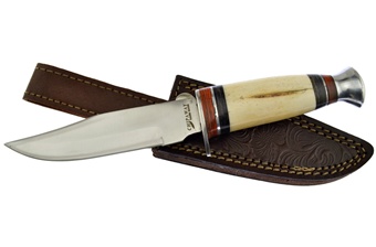 9.75" White Smooth Bone Bowie w/Sheath