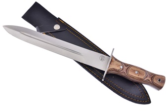 16" Brown Pakkawood Bowie w/Leather Sheath