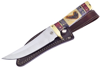 12" White Feather Bone Bowie w/Sheath