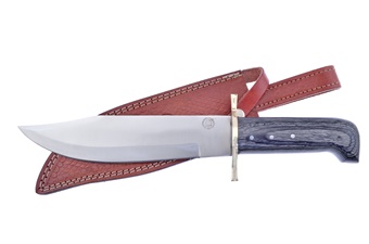 14" Black Pakkawood Bowie w/ Leather Sheath