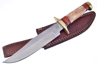12" Brown Bone Bowie w/Leather Sheath