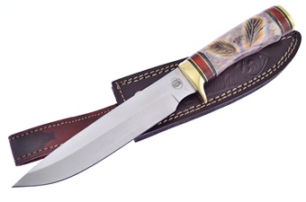 11.5" Brown Bone Feather Bowie w/Sheath