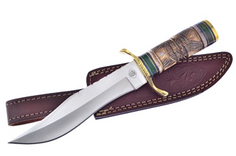 12" Brown Bone Stainless Steel Bowie w/Leather Sheath