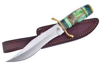 12" Green Bone Stainless Steel Bowie w/Leather Sheath
