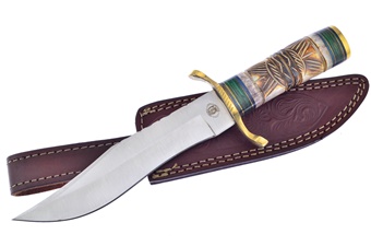 12" Red Bone Ratail Bowie w/Leather Sheath