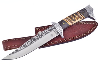 12" Pakkawood Bone Full Tang Leather Sheath