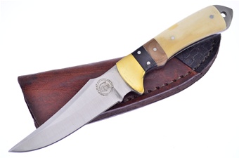 8" Horn/Wood/Bone Handle Skinner w/Sheath