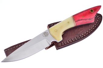 8" Red Pakkawood/Bone Skinner w/Sheath