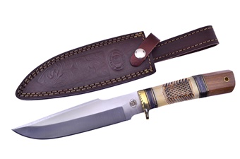 12" Natural Wood/White Smoothbone Bowie w/Leather Sheath