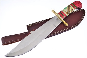 16" Red Wood/Bone Bowie w/Leather Sheath