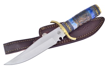 12" Blue Bone Stainless Steel Bowie w/Leather Sheath