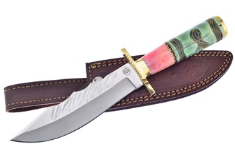 12" Red/Green Bone Stainless Steel Bowie w/Leather Sheath
