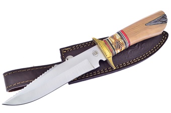 12" Olivewood Stainless Steel Bowie w/Leather Sheath