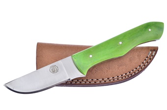 7.75" Green Smoothbone Skinner w/Leather Sheath