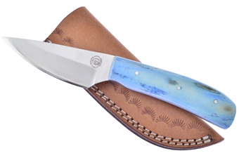 8" Blue Smoothbone Full Tang Skinner w/Leather Sheath