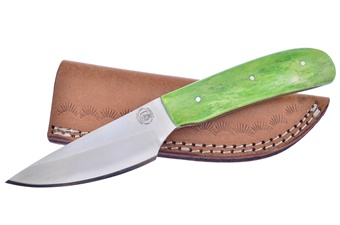 8" Green Smoothbone Full Tang Skinner w/Leather Sheath