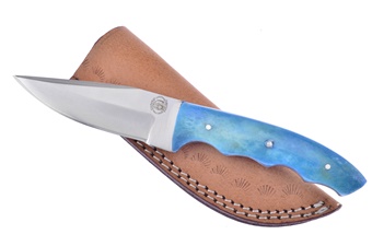 7.75" Blue Smoothbone Stainless Steel Full Tang Skinner w/Leather Sheath