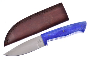 7.75" Blue Smoothbone Full Tang Skinner w/Leather Sheath